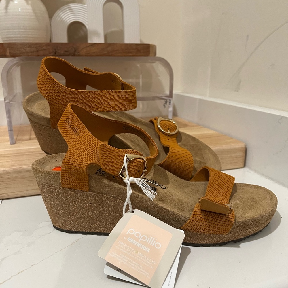 Birkenstock Papillio by Birkenstock Soley Wedge Sandal Nubuck, Orange Sz 11 - Picture 6 of 11